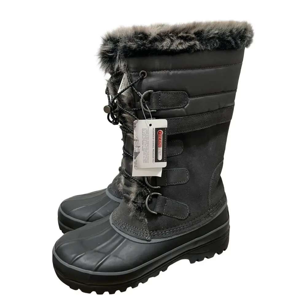 Lands End Womens Hillary Tall Snow Winter Boots US 6 EU 36 Suede Faux Fur 473063